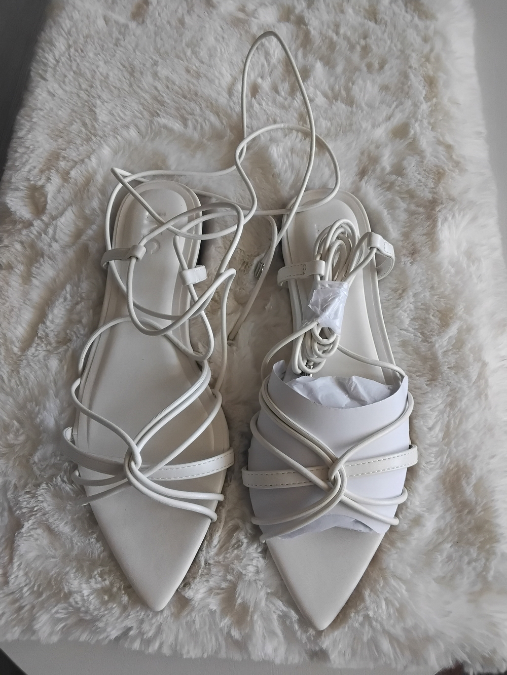 INC International Concepts White Lace-Up Pointed Toe Sandals - Picture 2 of 4
